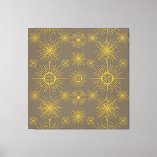 Boho Celestial Sun Stars Gray Pattern Canvas Afdruk