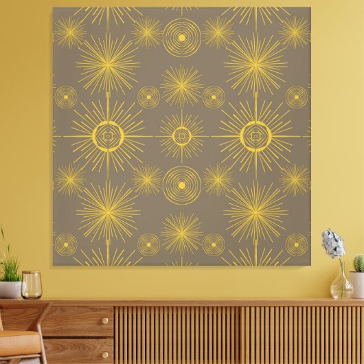 Boho Celestial Sun Stars Gray Pattern Canvas Afdruk (Insitu (Woonkamer))