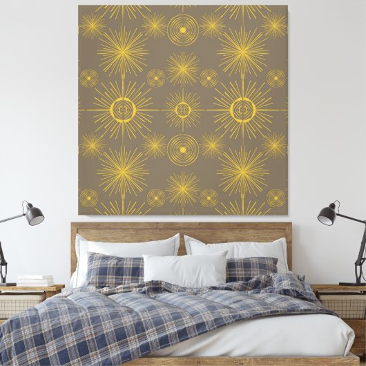 Boho Celestial Sun Stars Gray Pattern Canvas Afdruk (Insitu (Slaapkamer))