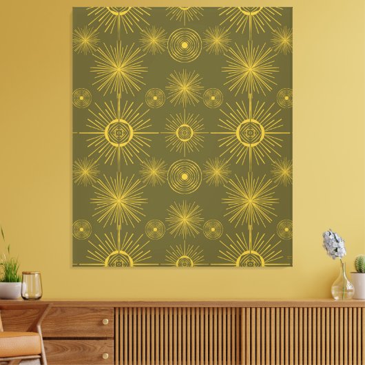 Boho Celestial Sun Stars Green Pattern Canvas Afdruk (Insitu (Woonkamer))