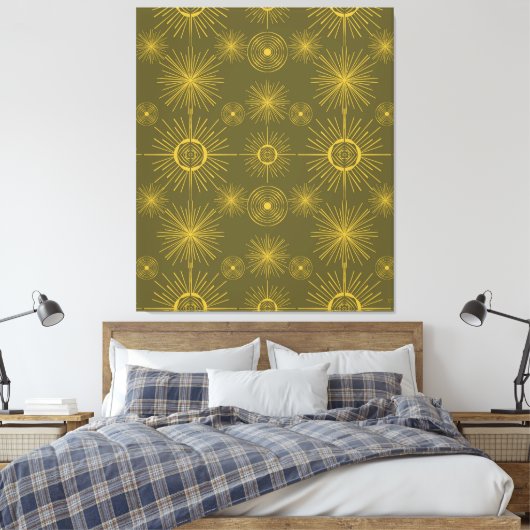 Boho Celestial Sun Stars Green Pattern Canvas Afdruk (Insitu (Slaapkamer))