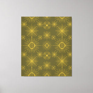 Boho Celestial Sun Stars Green Pattern Canvas Afdruk