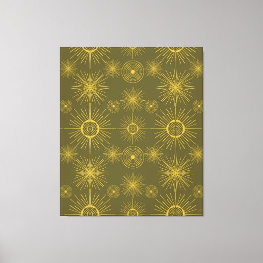 Boho Celestial Sun Stars Green Pattern Canvas Afdruk (Voorkant)