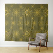 Boho Celestial Sun Stars Green Pattern Wandkleed (In Situ (horizontaal))