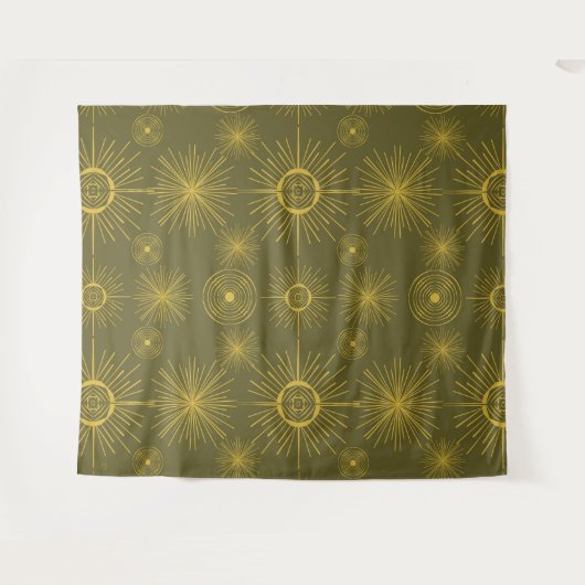 Boho Celestial Sun Stars Green Pattern Wandkleed (Voorkant (horizontaal))