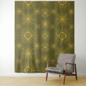 Boho Celestial Sun Stars Green Pattern Wandkleed (In situ)