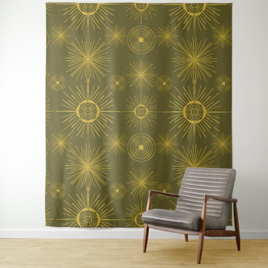 Boho Celestial Sun Stars Green Pattern Wandkleed (In situ)