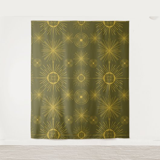 Boho Celestial Sun Stars Green Pattern Wandkleed (Voorkant)