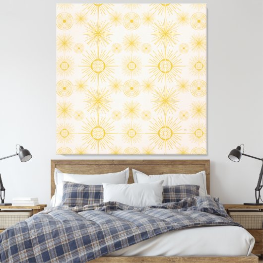 Boho Celestial Sun Stars Ivory Pattern Canvas Afdruk (Insitu (Slaapkamer))