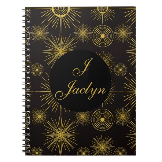 Boho Celestial Sun Stars Personalized Black Notitieboek (Voorkant)