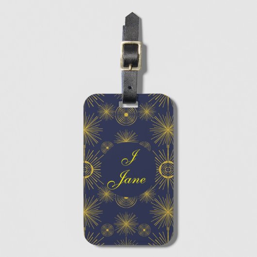 Boho Celestial Sun Stars Personalized Blue Bagagelabel (Voorkant (verticaal))