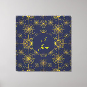 Boho Celestial Sun Stars Personalized Blue Canvas Afdruk