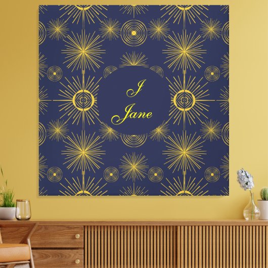 Boho Celestial Sun Stars Personalized Blue Canvas Afdruk (Insitu (Woonkamer))