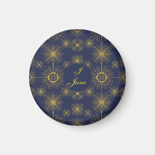 Boho Celestial Sun Stars Personalized Blue Magneet (Voorkant)
