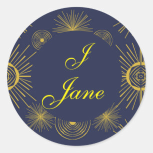 Boho Celestial Sun Stars Personalized Blue Ronde Sticker