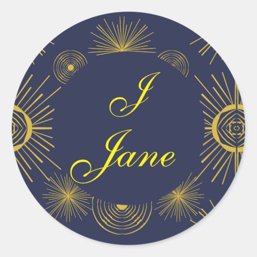 Boho Celestial Sun Stars Personalized Blue Ronde Sticker (Voorkant)