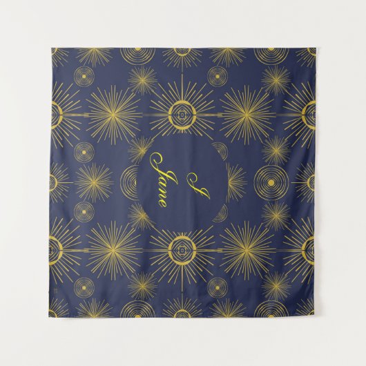 Boho Celestial Sun Stars Personalized Blue Wandkleed (Voorkant (horizontaal))