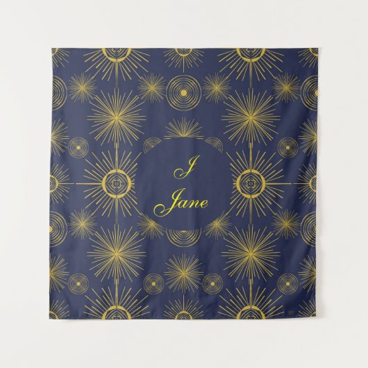 Boho Celestial Sun Stars Personalized Blue Wandkleed (Voorkant)