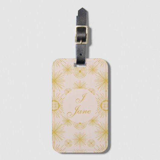 Boho Celestial Sun Stars Personalized Ivory Bagagelabel (Voorkant (verticaal))