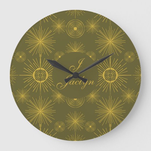 Boho Celestial Sun Stars Persoonlijk Groen Grote Klok (Voorkant)