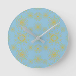 Boho Celestial Sun Stars Sky Blue Ronde Klok