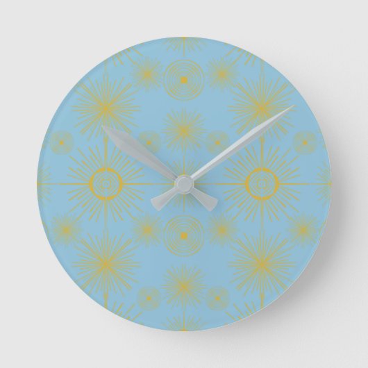 Boho Celestial Sun Stars Sky Blue Ronde Klok (Voorkant)