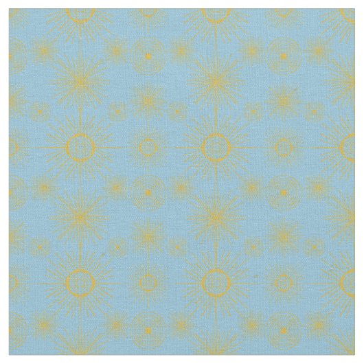 Boho Celestial Sun Stars Sky Blue Stof (Close Up)