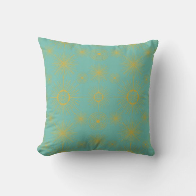 Boho Celestial Sun Stars Turquoise Pattern Kussen (Voorkant)