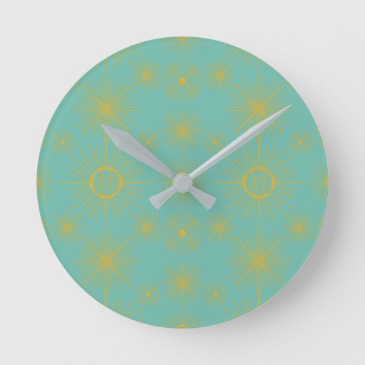 Boho Celestial Sun Stars Turquoise Pattern Ronde Klok (Voorkant)