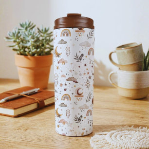 Boho Celestial Tumbler Neutrale Maan en Sterren Thermosbeker