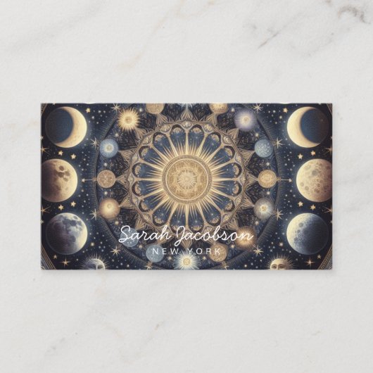 Boho Celestial Visitekaartje – Kosmische Nachtelij (Voorkant)