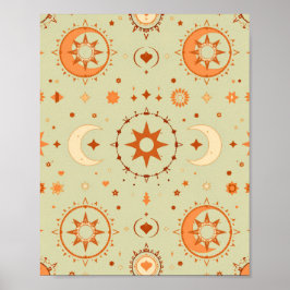 Boho Celestial Wall Art | Sun & Moon Spiritueel Poster