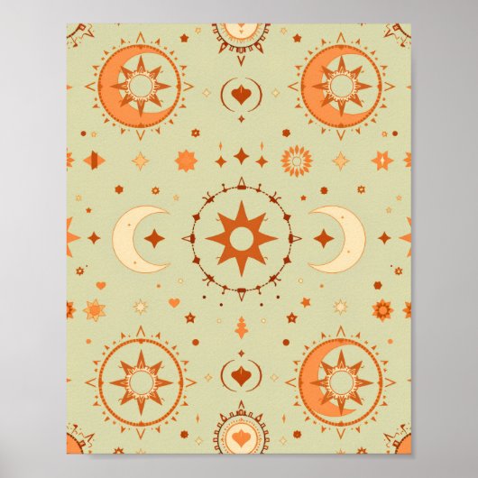 Boho Celestial Wall Art | Sun & Moon Spiritueel Poster (Voorkant)