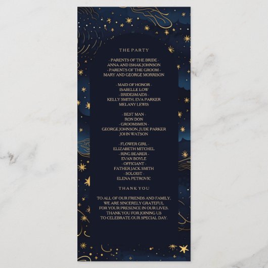 Boho Celestial Wedding Ceremony Programma Programmakaart (Achterkant)