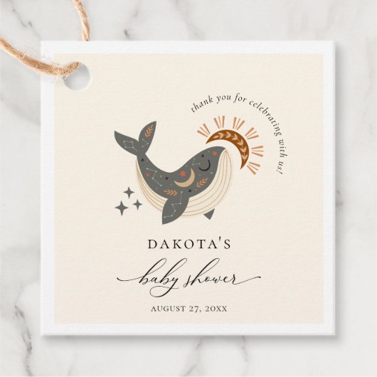 Boho Celestial Whale Baby shower Bedankjes Labels (Voorkant)