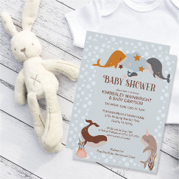 Boho Celestial Whales Boy Baby shower Invitation Kaart