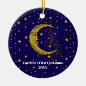 Boho Celestial Woman Whimsical Moon Stars 1st Xmas Keramisch Ornament (Voorkant)