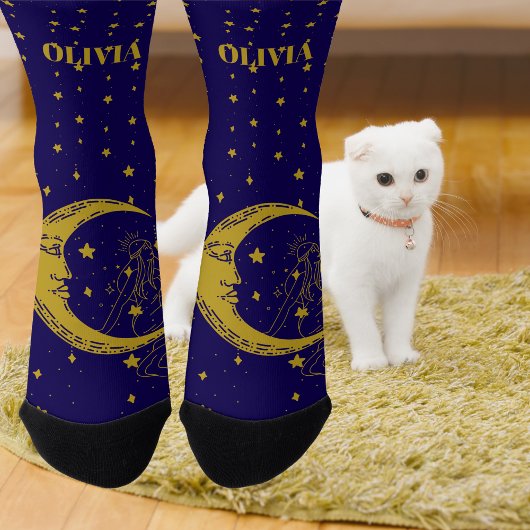 Boho Celestial Woman Whimsical Moon Stars Sokken