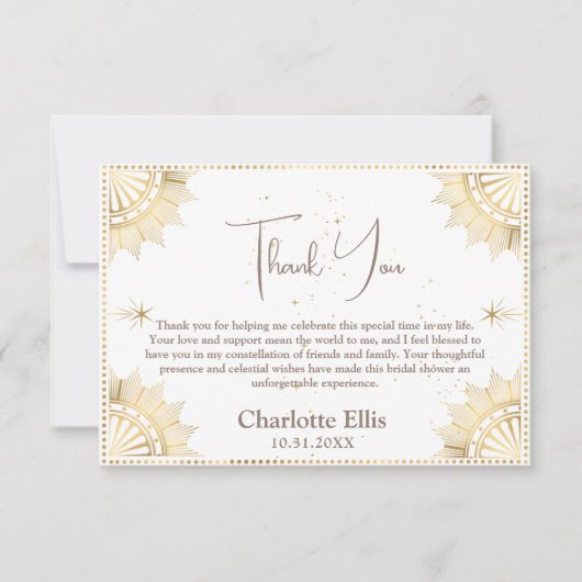 Boho Celestial Zon en Maan Bruidsdouche Tarot Bedankkaart (Voorkant)