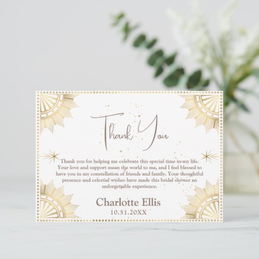 Boho Celestial Zon en Maan Bruidsdouche Tarot Bedankkaart (Staand voorkant)