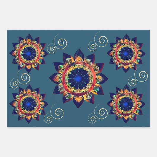 Boho Celtic Rainbow Flower Mandala Inpakpapier Vel (Voorkant 3)
