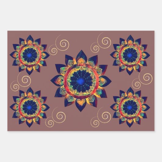 Boho Celtic Rainbow Flower Mandala Inpakpapier Vel (Voorkant 2)