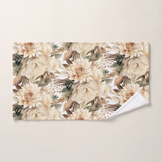 Boho Champagne Gouden Ivoren Crème Beige Tan Flora Bad Handdoek (Handdoek)