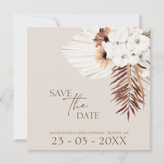 Boho Champagne White Pampas Grass Wedding Save The Date (Voorkant)
