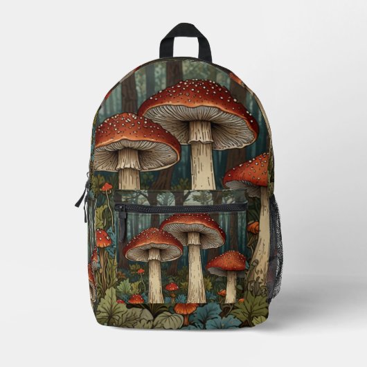 Boho  champignons bos bedrukte rugzak (Voorkant)