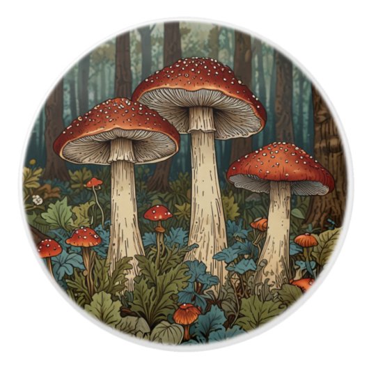 Boho  champignons bos keramische knop (Voorkant)