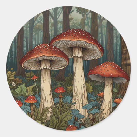 Boho  champignons bos ronde sticker (Voorkant)