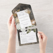 Boho Charcoal Floral grass Dinner All In One Uitnodiging (Afscheurbaar)