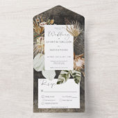 Boho Charcoal Floral grass Dinner All In One Uitnodiging (Binnen)