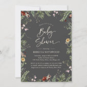 Boho Charcoal Gray Wildflower Baby shower Kaart (Voorkant)